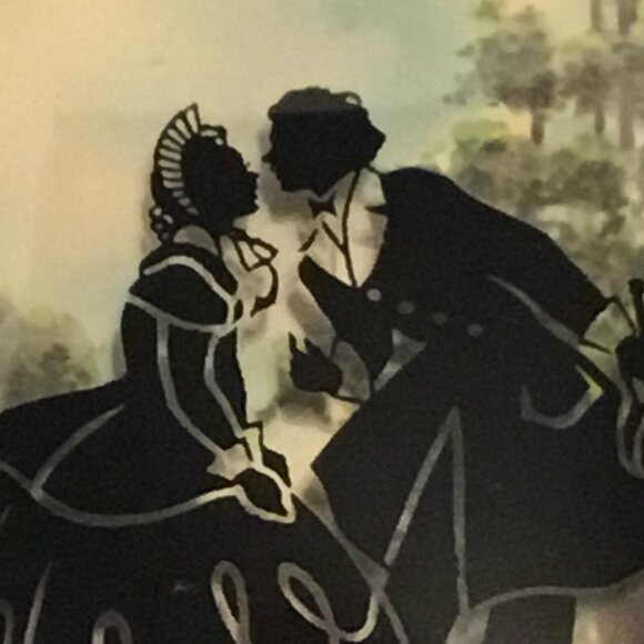 Set of vintage Convex Glass Reverse painted Silhouette Pictures Victorian scenes - Picture 12 of 16